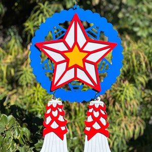 Large Wood Filipino Parol - Blue, white & red