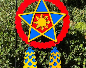 XL Light Up Wood Parol - Red, Blue, Yellow