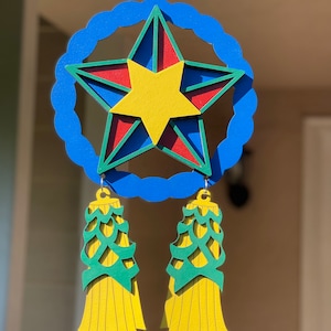 Large Wood Filipino Parol - Blue, Yellow, Red & Green