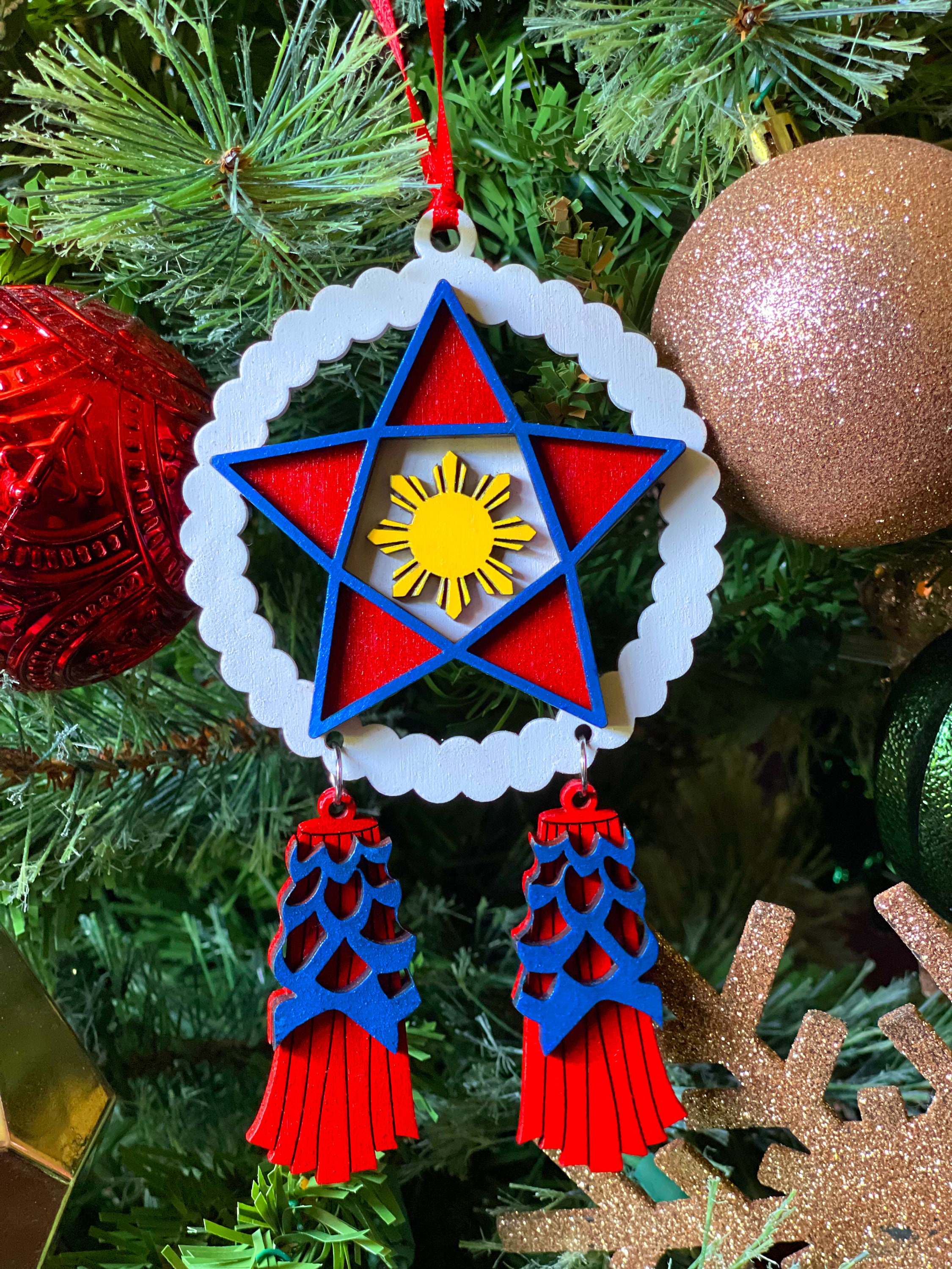 Filipino Parol Wood Ornament White Red & Blue 2022 - Etsy