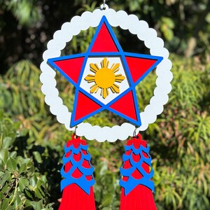 Large Wood Filipino Parol - White, red & blue.