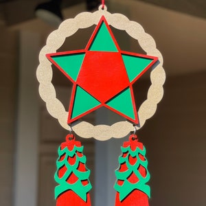 Large Wood Filipino Parol - Red, Gold & Green