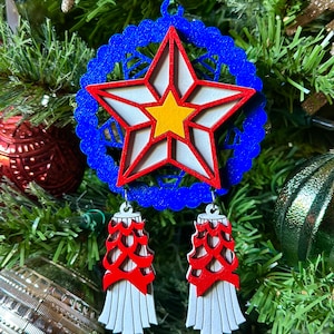 Filipino Parol Wood Ornament - Blue, White & Red —2023