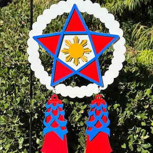 XL Light Up Wood Parol - White, Red, Blue