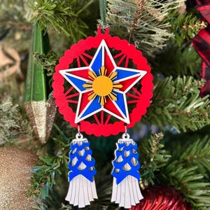 Filipino Parol Wood Ornament - Red, White & Blue -2024