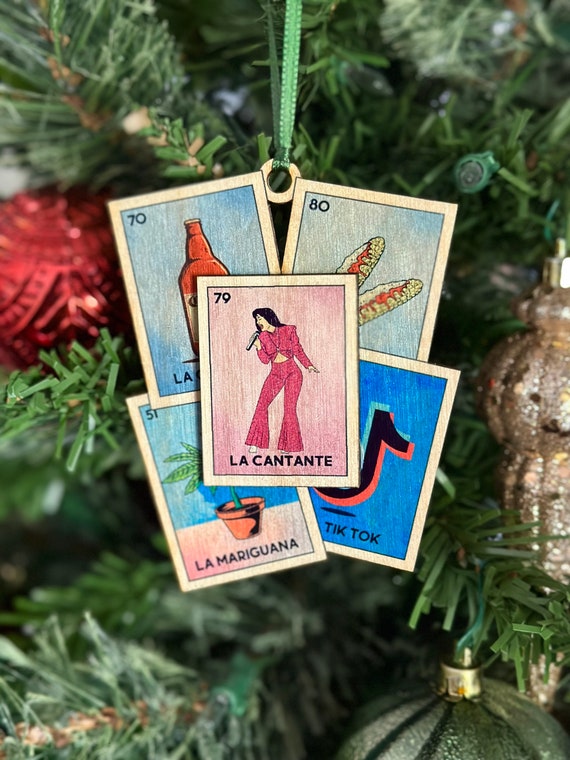 Loteria Wood Ornament El Cantante, La Cuguama, El Elote, La