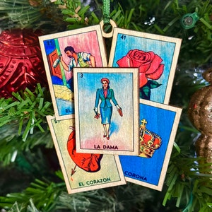 Adorno de madera de lotería - La Dama, El Borracho, La Rosa, El Corazón, La Corona