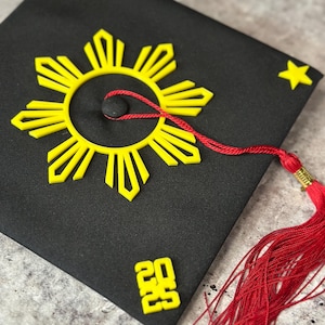 Marcador de birrete de graduación filipino - Sol y estrellas