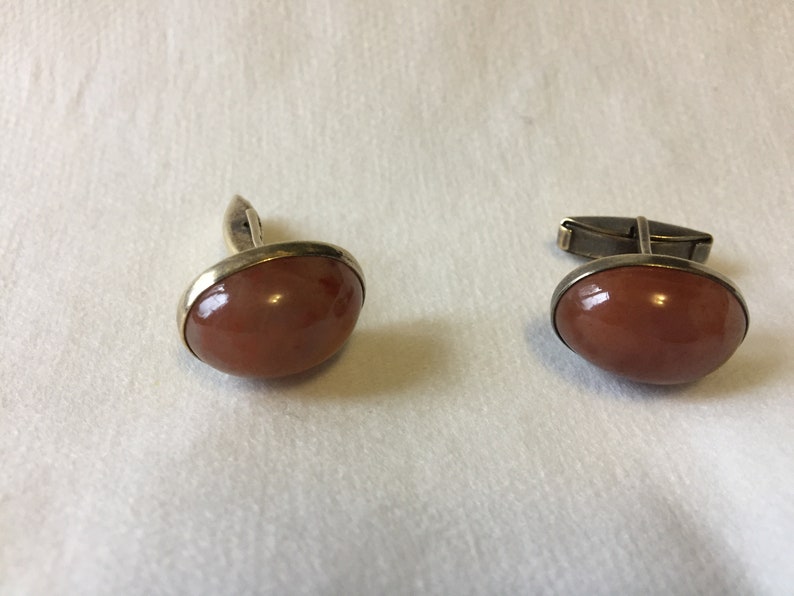 Cornelian Cufflinks Real cornelian Russian Soviet Silver 875 Gold Plated Swivel bar type Russian gem