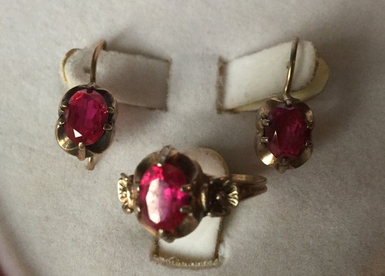 10 34 Ring Earrings silver 875 Russian Soviet Silver/&ruby vintage Gold Plated USSR Kharkiv Jewelry Factory 20.5 V