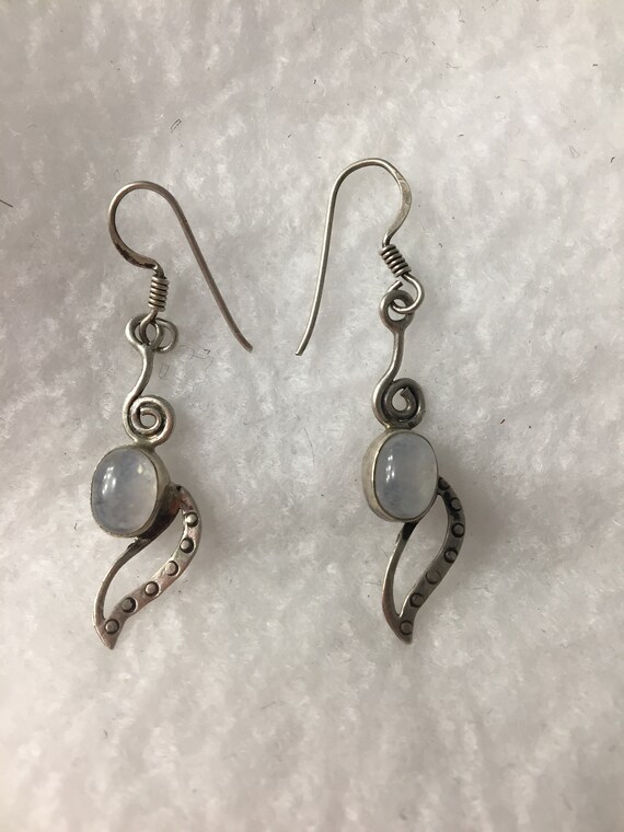 Moonstone rainbow Vintage spiral Earrings Silver