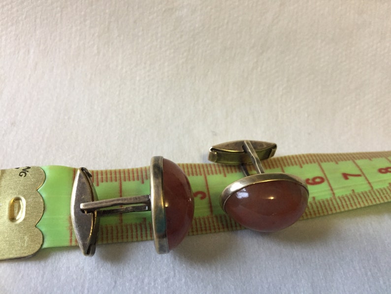 Cornelian Cufflinks Real cornelian Russian Soviet Silver 875 Gold Plated Swivel bar type Russian gem