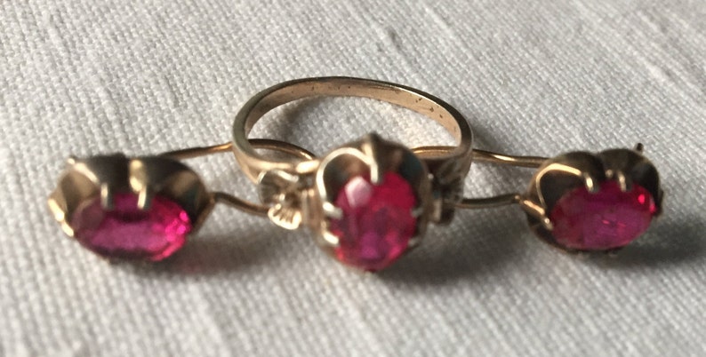 10 34 Ring Earrings silver 875 Russian Soviet Silver/&ruby vintage Gold Plated USSR Kharkiv Jewelry Factory 20.5 V