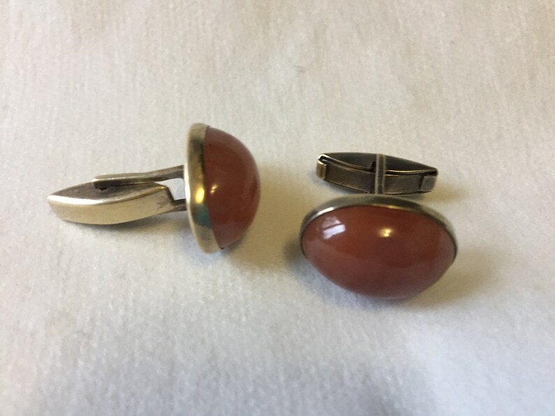 Cornelian Cufflinks Real cornelian Russian Soviet Silver 875 Gold Plated Swivel bar type Russian gem