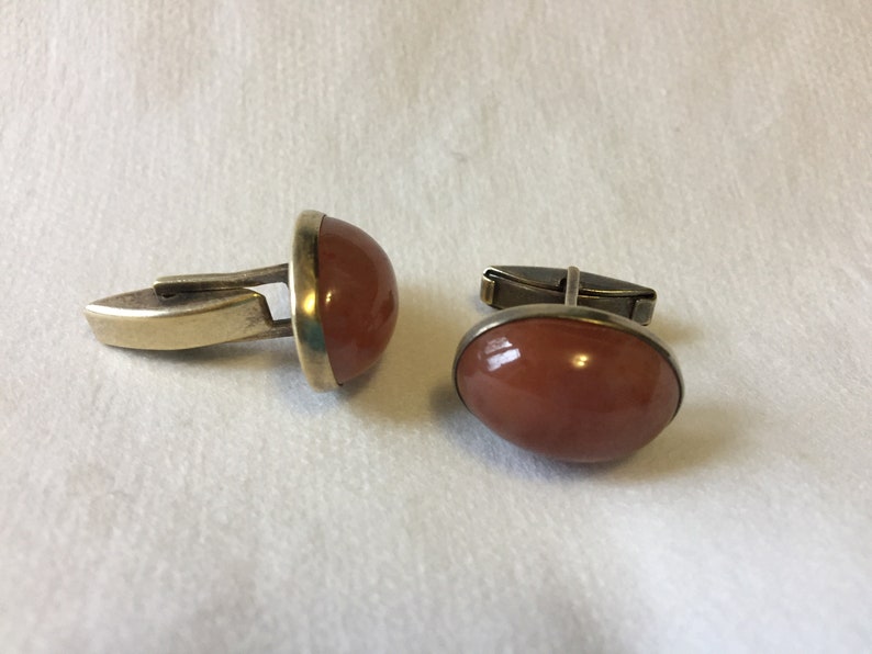 Cornelian Cufflinks Real cornelian Russian Soviet Silver 875 Gold Plated Swivel bar type Russian gem