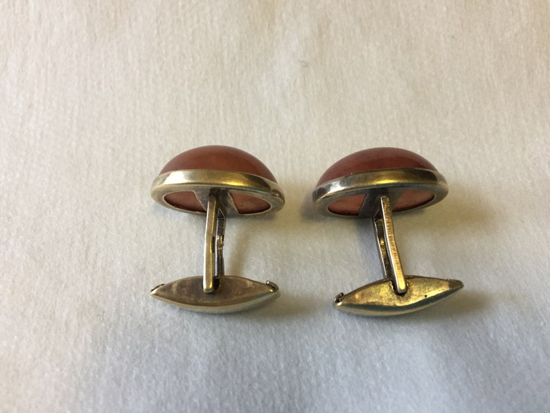 Cornelian Cufflinks Real cornelian Russian Soviet Silver 875 Gold Plated Swivel bar type Russian gem