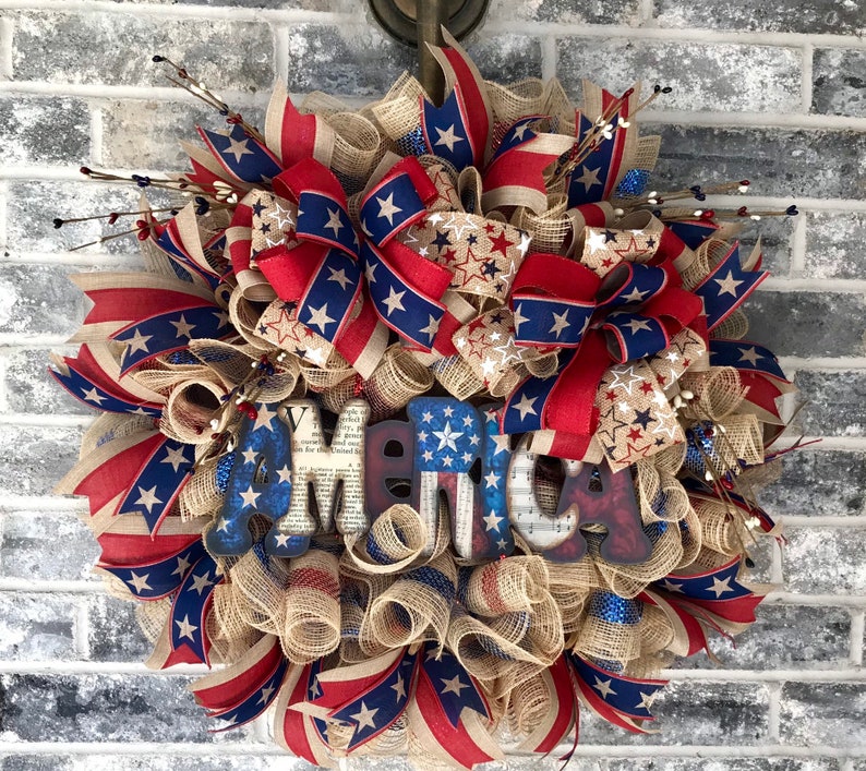 Rustic Americana Wreath Patriotic Wreath America Wreath Etsy