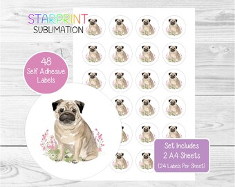 Personalised HANDMADE Wedding HEART Party bag PUG DOG Kraft effect Stickers 924