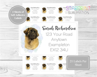 21 per sheet 42 Custom Self Adhesive Stickers Set Includes 2 A4 Sticker Sheets Leonberger Dog Personalised Address Labels