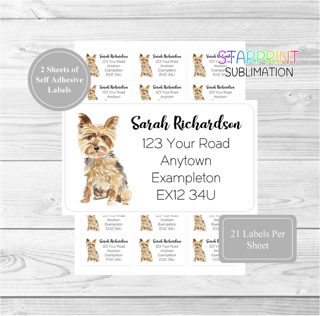 Yorkshire Terrier Dog Personalised Address Labels, 42 Custom Self