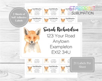 Fox Personalised Return Address Labels, 42 Custom Self Adhesive Stickers - Fun Novelty Set Includes 2 A4 Sheets (21  per sheet) Presents