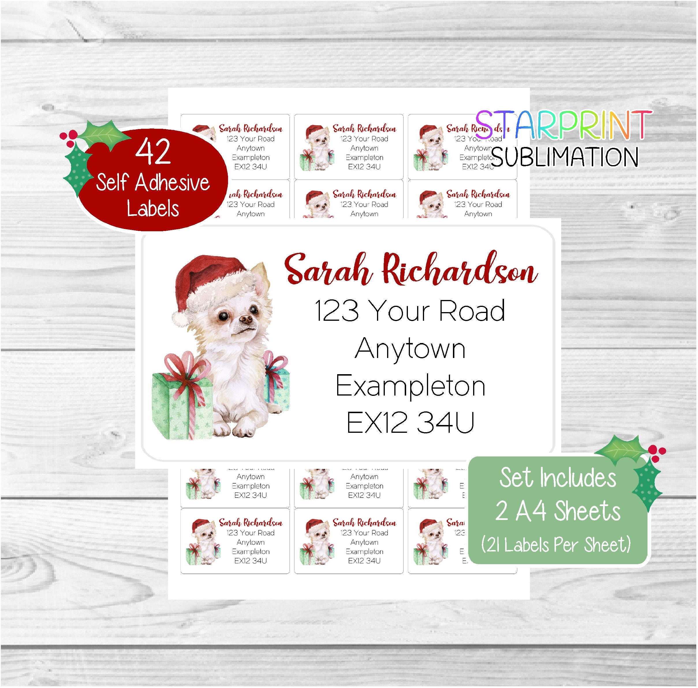 longcoat 42 Personalisierte Weihnachten Rücksendeadresse Etiketten/Aufkleber Chihuahua 