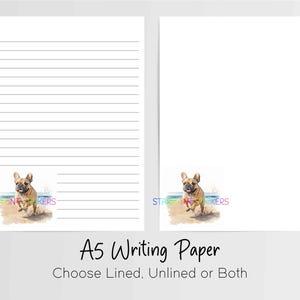 Carta da lettere A5 con motivo Bulldog francese Fawn Beach, 10 fogli a righe/bianchi, carta per appunti, cancelleria per amici di penna, set per scrivere lettere, cane