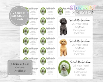 Poodle Dog Personalised Address Labels (White/Apricot/Black), 42 Custom Self Adhesive Stickers - Includes 2 A4 Sticker Sheets (21 per sheet)