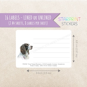 Etiquetas de Springer Spaniel Inglés, 16 pegatinas (2 hojas A4), opción personalizada de 'dirección de devolución', envío de etiquetas de envío a / etiquetas de productos