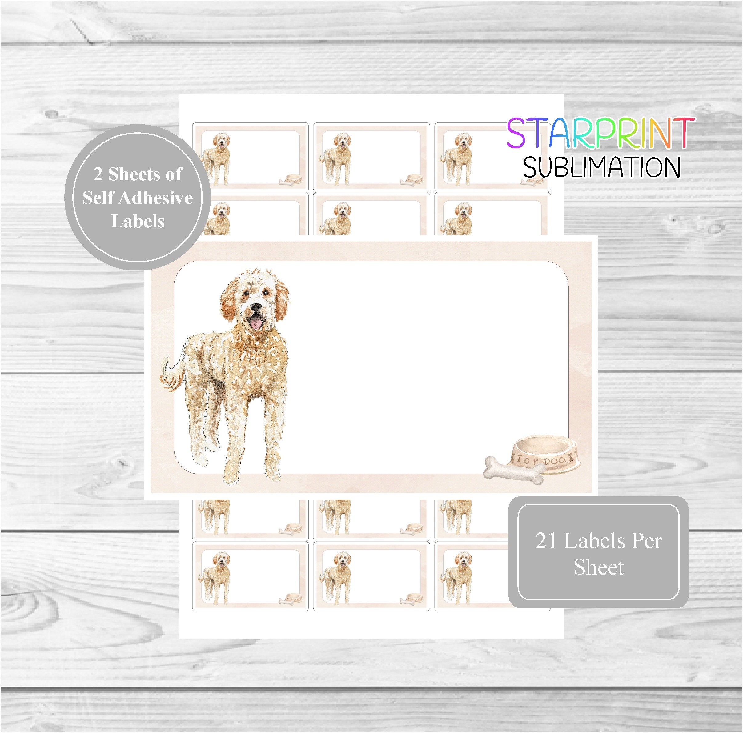 Goldendoodle Dog Sticker Sheets, 42 Self Adhesive Multi Purpose Stickers/Sticky Labels (21 Per Sheet), Blank For Address Labels/Gift Tags