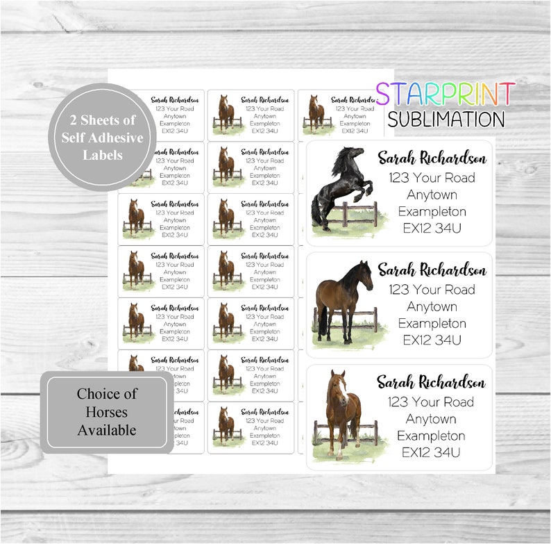 Paper horse personalised return address labels 42 custom self adhesive stickers choice of 