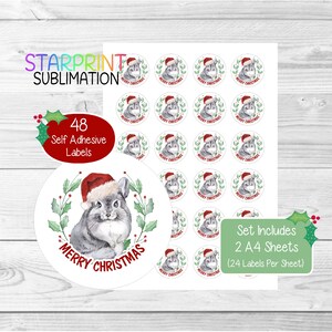 Pegatinas/Sellos para sobres navideños de Chinchilla, 48 etiquetas redondas (2 hojas A4, 24 por hoja), ideales para tarjetas, regalos y etiquetado de productos.