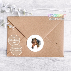 Paardstickers, 48 ronde etiketten (2 A4-vellen, 24 per vel), Fun For Happy Post Envelopstickers/kaarten/cadeaus/verpakkingen Productencadeaus