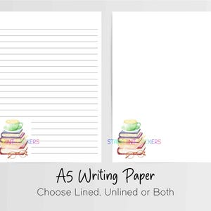 Papel de carta A5, 10 folhas pautadas/sem pauta, papel para anotações, conjunto de papelaria/cartas para correspondência, biblioteca de leitura