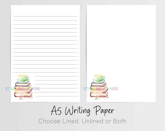 Books A5 Writing Paper, 10 Sheets  Lined/Unlined, Note Paper, Penpal Stationery/Letter Writing Set Reading Library