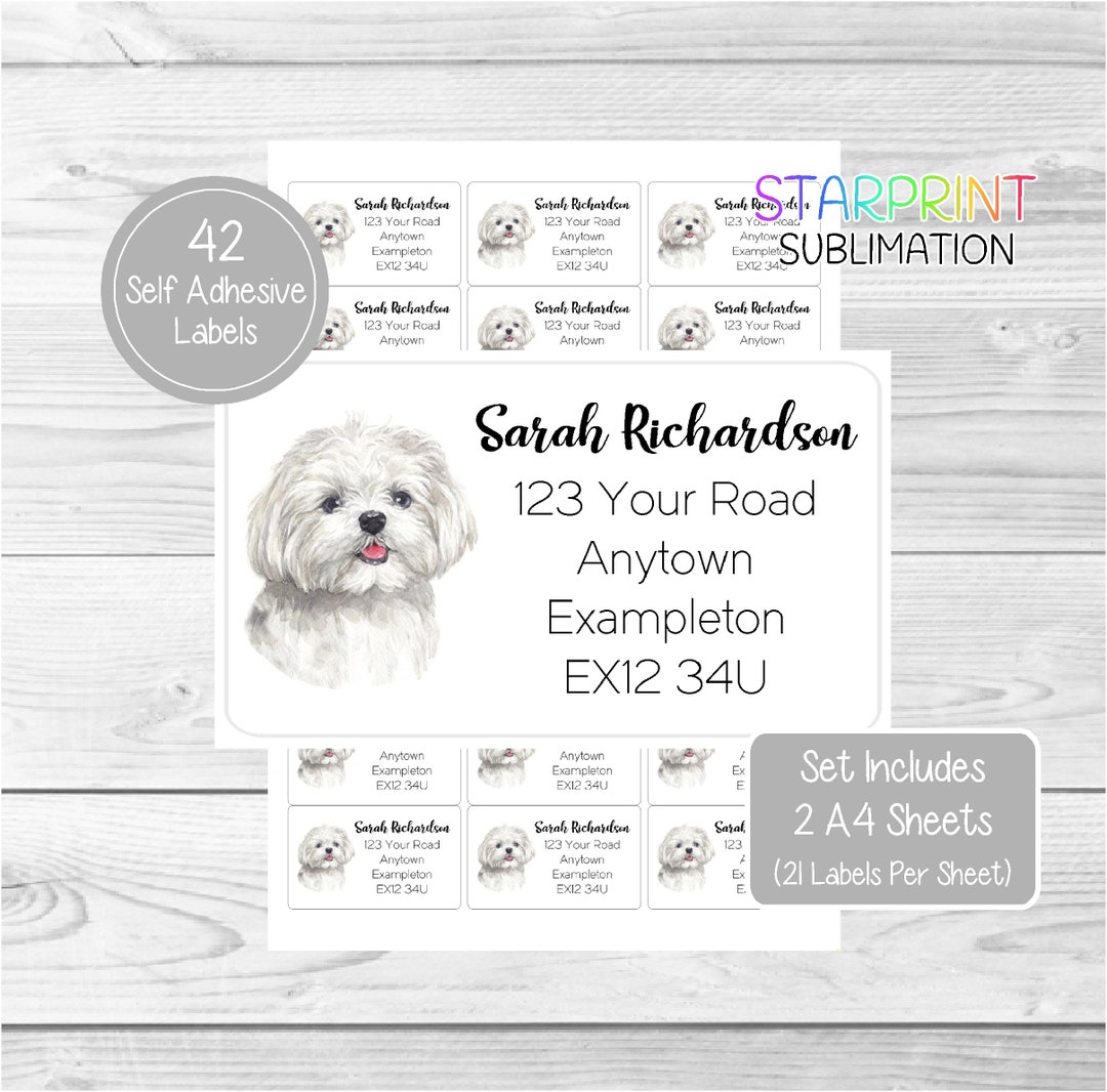 Maltese Dog Personalised Return Address Labels, 42 Custom Self Adhesive
