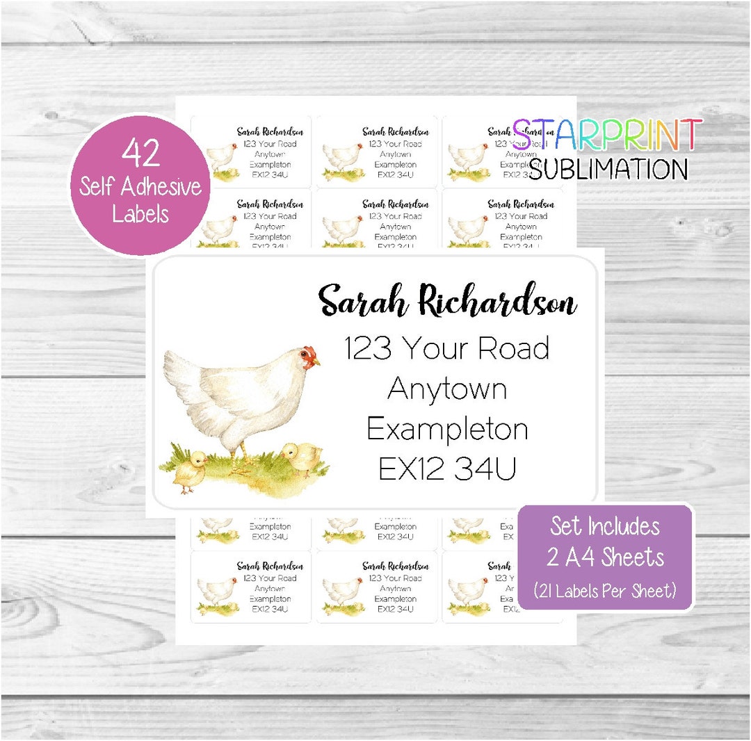 Chicken Personalised Return Address Labels, 42 Custom Self Adhesive ...