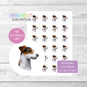 Pegatinas de Jack Russell Terrier, 48 etiquetas redondas (2 hojas A4, 24 por hoja), ideales para sellar sobres, bolsas de fiesta, recuerdos, tarjetas y regalos (n.° 3)