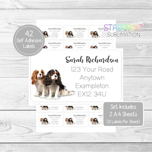 Cavalier King Charles Spaniel Duo Stickers, 42 Custom Self Adhesive Stickers - Set Includes 2 A4 Sticker Sheets (21 per sheet) Presents