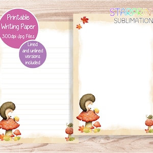 Papel para escribir imprimible con forma de erizo/Papel para notas con descarga digital/Descarga instantánea en formato A5/Papel para carta de EE. UU./Juego de papelería descargable/Animales del bosque