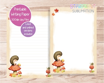 Hedgehog Printable Writing Paper/Digital Download Note Paper/Instant Download A5/US Letter Paper/Downloadable Stationery Set/Woodland Animal