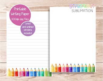 Colouring Pencils Printable Writing Paper/Digital Download Note Paper/Instant Download A5/US Letter Size Paper/Downloadable Stationery Set