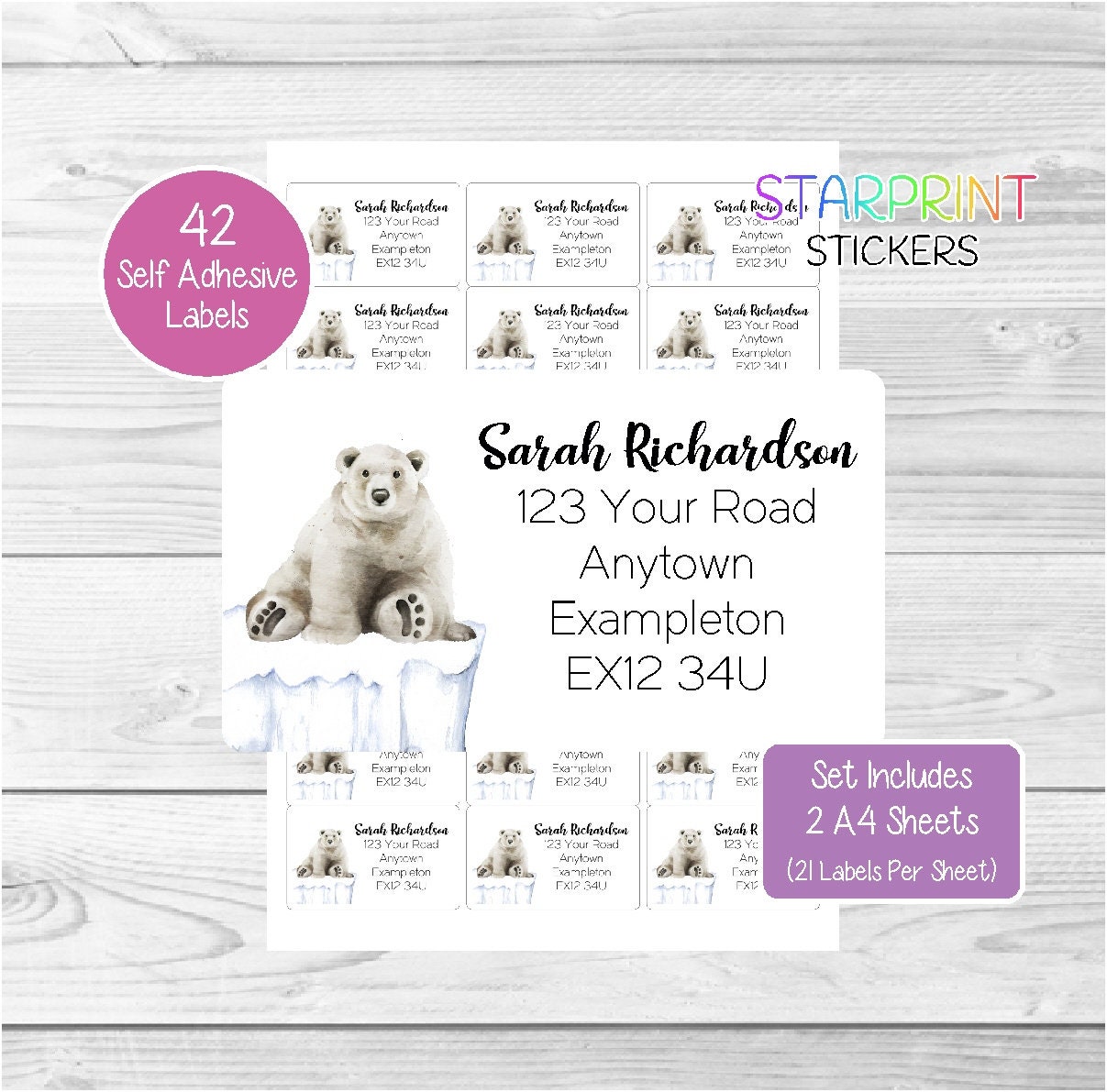 Polar Bear Baby Return Address Labels - 120 Personalized Stickers For New Parents & Gifts