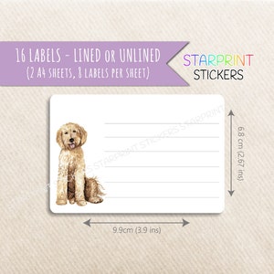 Etiquetas para perros Labradoodle, 16 pegatinas multiusos en blanco o con líneas (2 hojas A4, 8 por hoja), etiquetas de dirección de entrega/devolución/producto