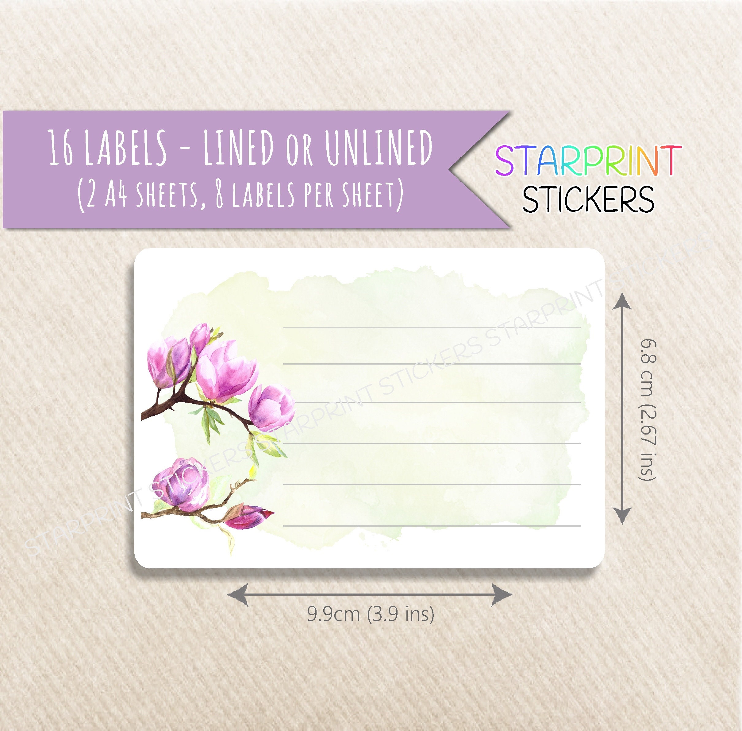 Magnolia Labels, 16 Blank or Lined Multi Purpose Stickers (2 A4 Sheets, 8 per sheet), Please Deliver to Address Labels/Product Labelling