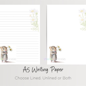 Mouse A5 Writing Paper, 10 Sheets with/without Envelopes, Lined/Unlined, Woodland Animal Note Paper, Penpal Stationery/Letter Writing Set