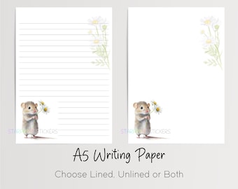 Mouse A5 Writing Paper, 10 Sheets with/without Envelopes, Lined/Unlined, Woodland Animal Note Paper, Penpal Stationery/Letter Writing Set