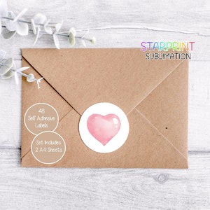 Pegatinas de corazón, 48 etiquetas redondas (2 hojas A4, 24 por hoja), ideales para sellar sobres, regalos, bolsas de fiesta, tarjetas, San Valentín o regalos de boda.