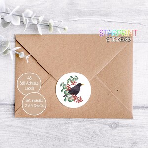Stickers Blackbird Bird, 48 ronde etiketten (2 A4-vellen, 24 per vel), ideaal voor envelopzegels/producten/gunsten/kaarten/cadeaus
