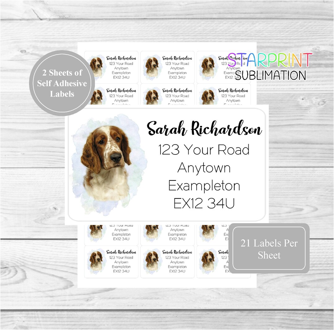 Welsh Springer Spaniel Dog Personalised Address Labels, 42 Custom Self ...